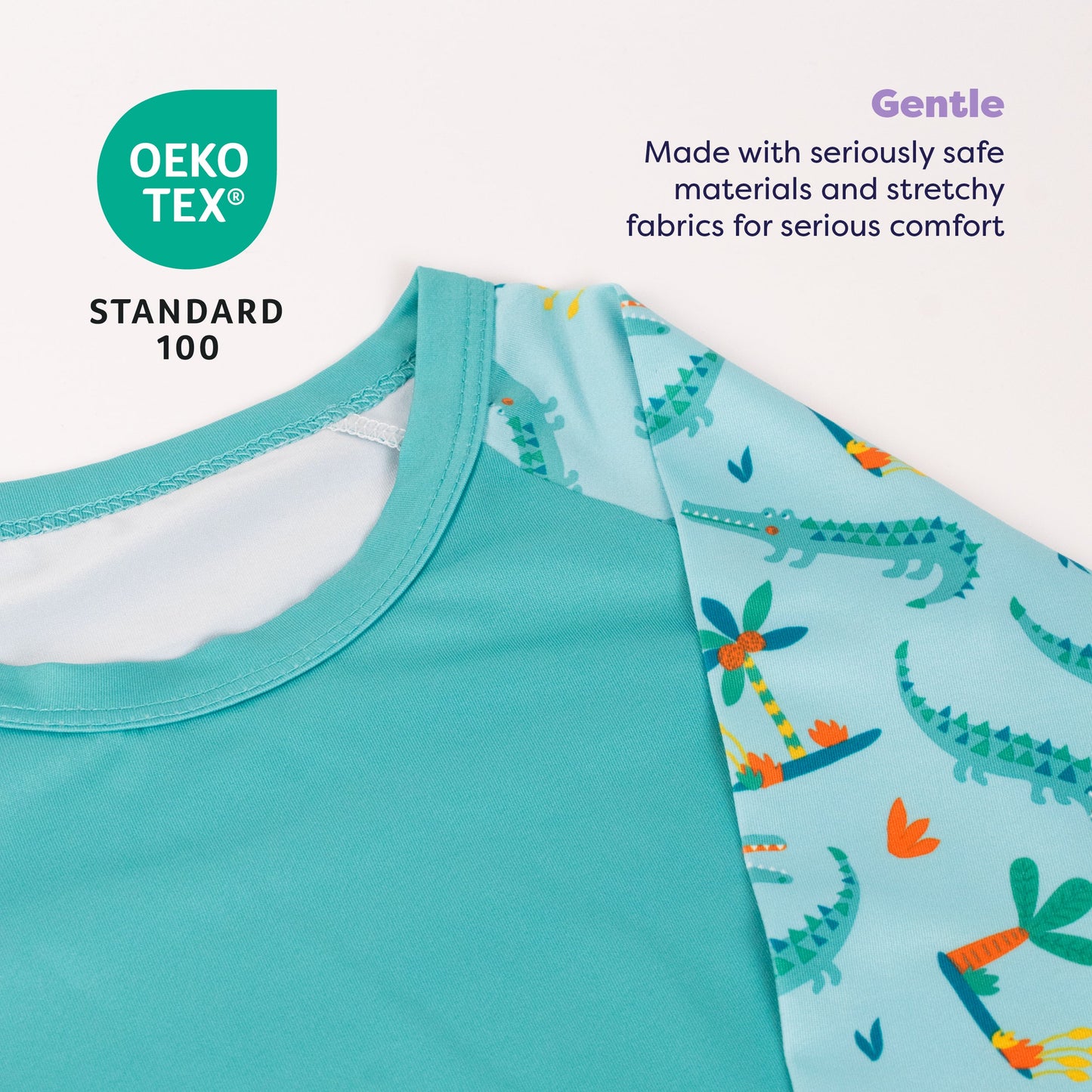 UPF 40+ Soft and Gentle Protective Swim Rash Vest in Crafty Croc
