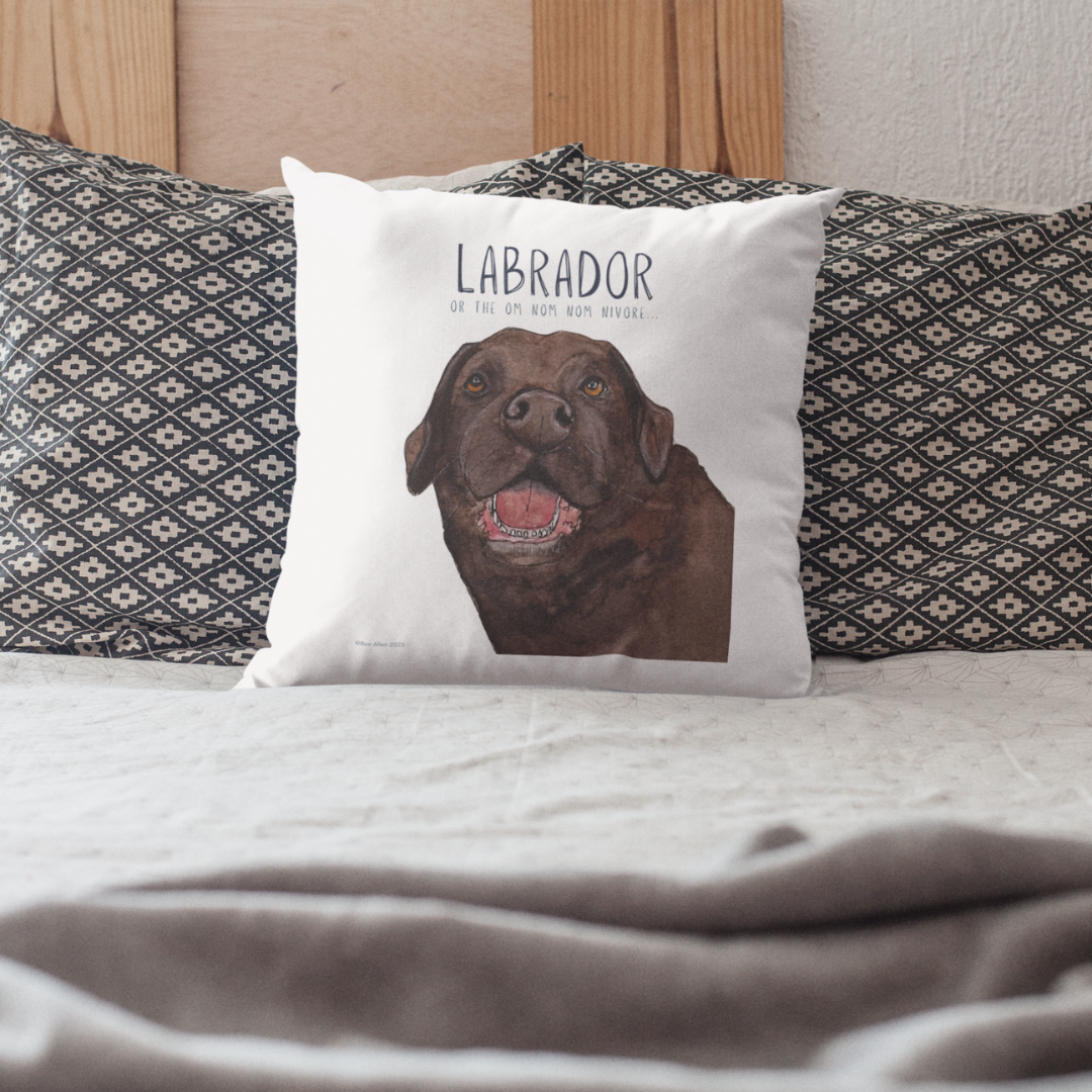 “Sofa? I Thought You Said ‘Snaccha!’” – Labrador Om Nom Nomnivore Cushion Cover