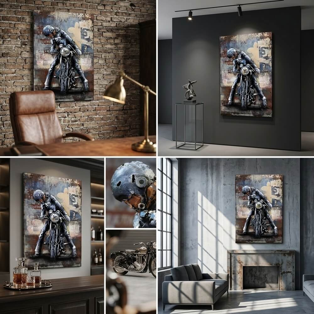 Rusty Biker on Motorcycle 3D Metal Wall Art for Home & Office Decor