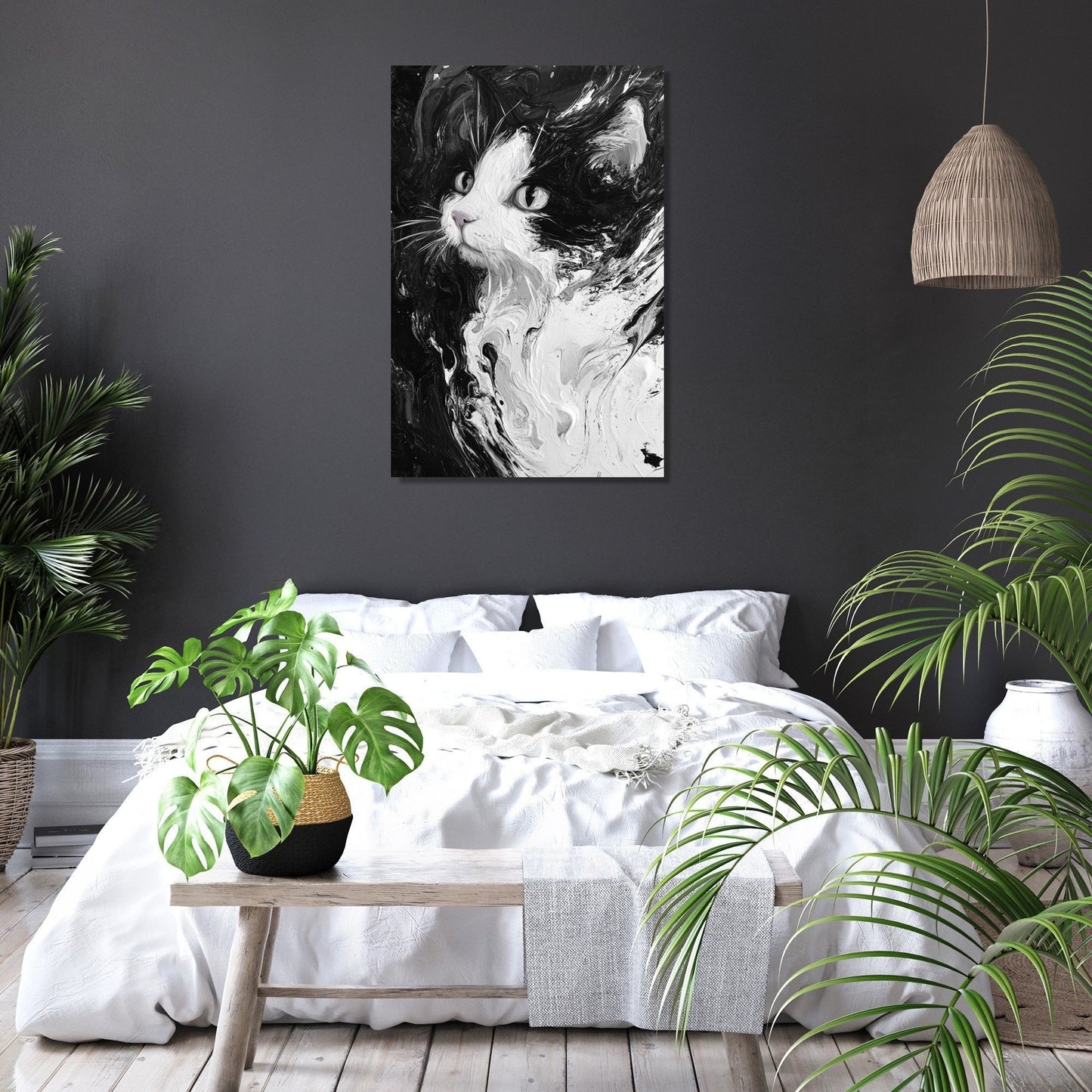 Cat Swirl Monochrome Canvas