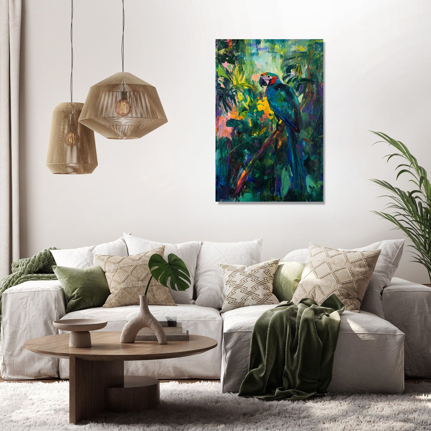 Parrot on Branch Canvas
