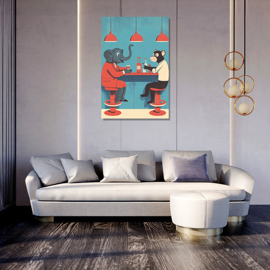 Elephant and Monkey Cheers Canvas