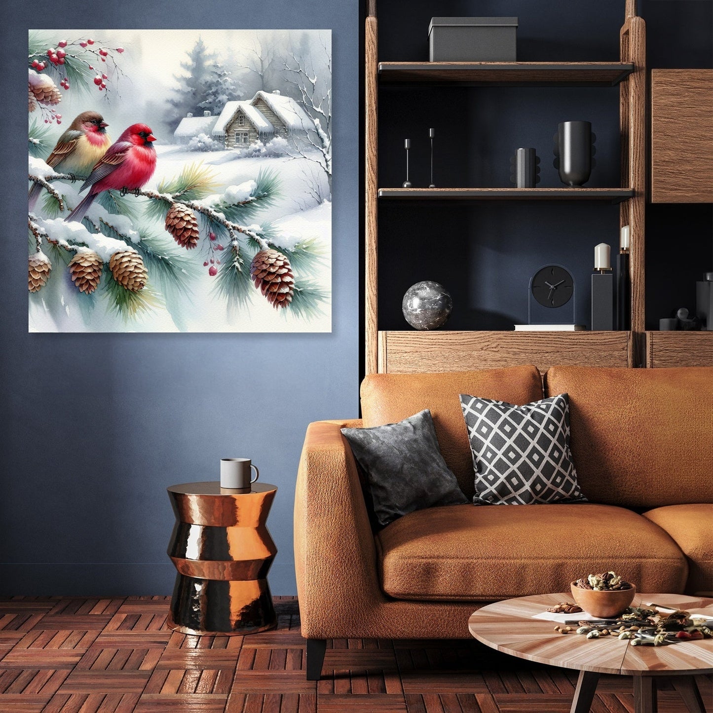 Winter Solitude: Birds' Reflection Canvas