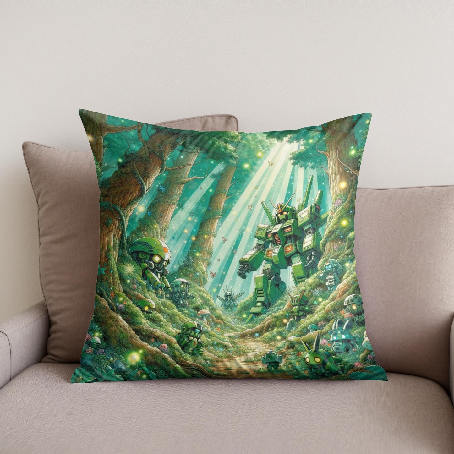 Enchanted Mecha Forest Cotton Cushion