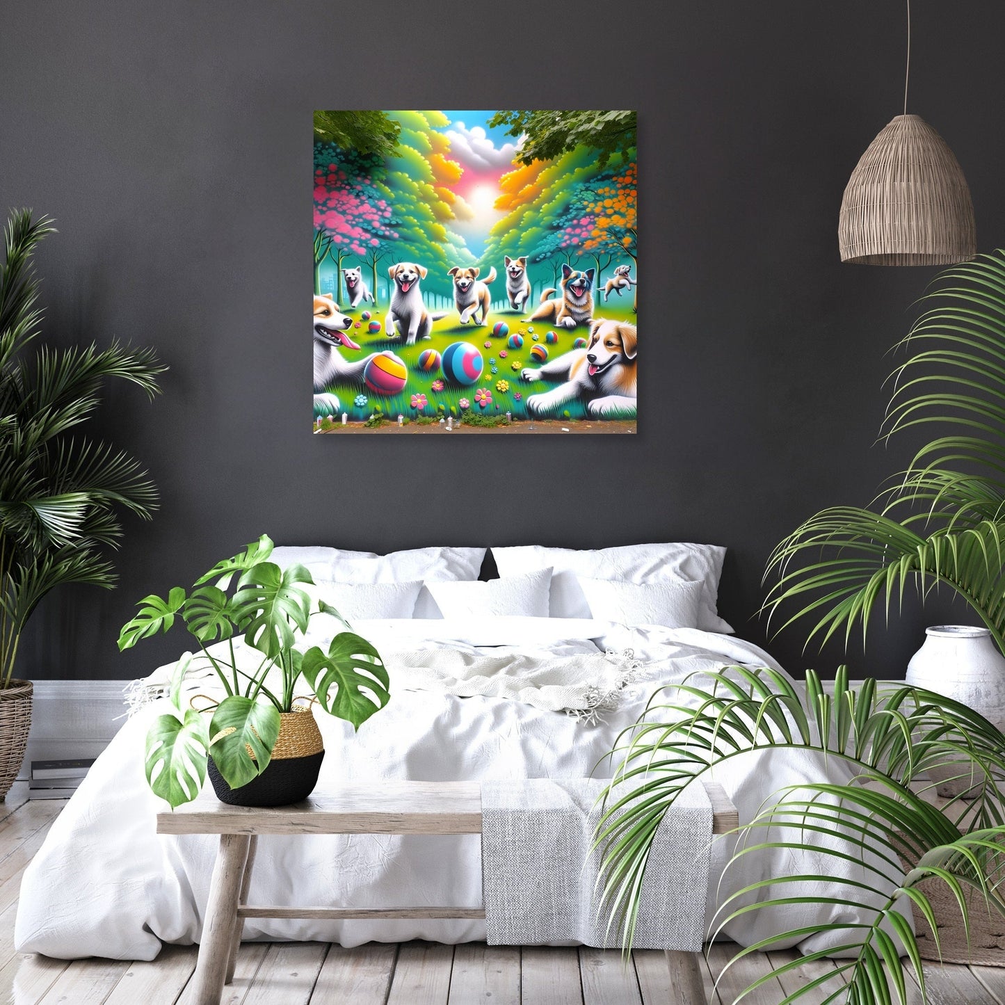 Joyful Dogs in the Park Canvas