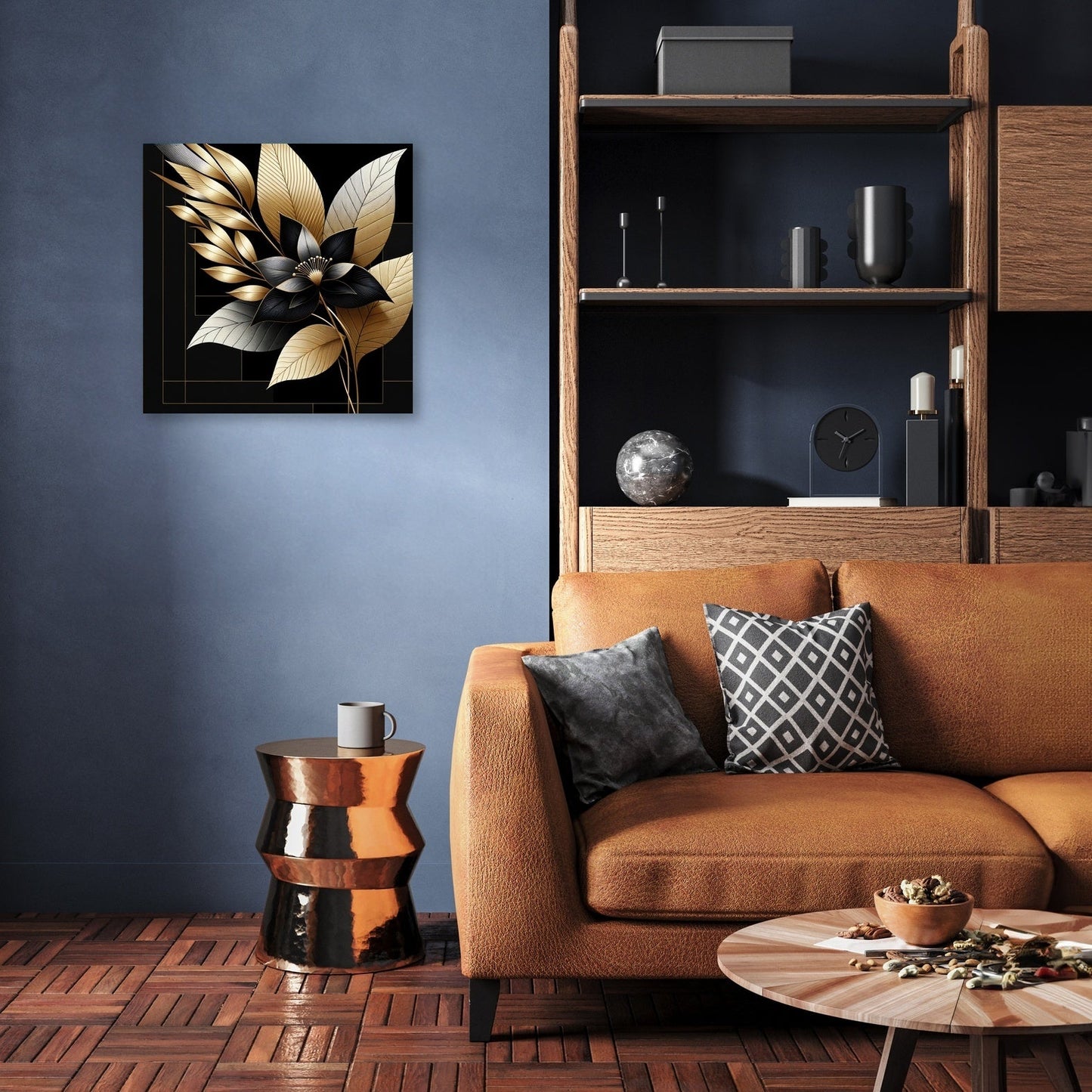 Golden Noir Floral Elegance Canvas