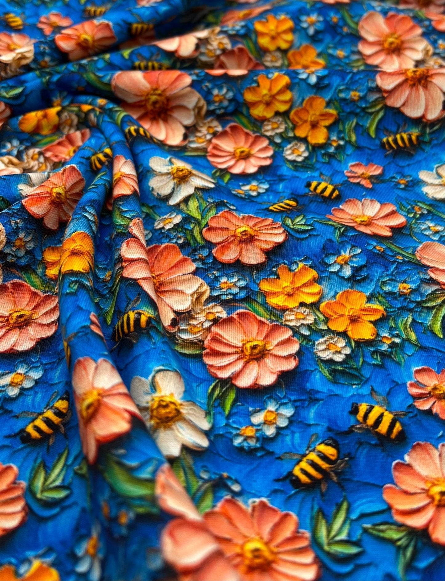 3D Bumblebees Print Cotton Stretch Jersey 200 GSM 95/5 Lycra 4 Way Stretch