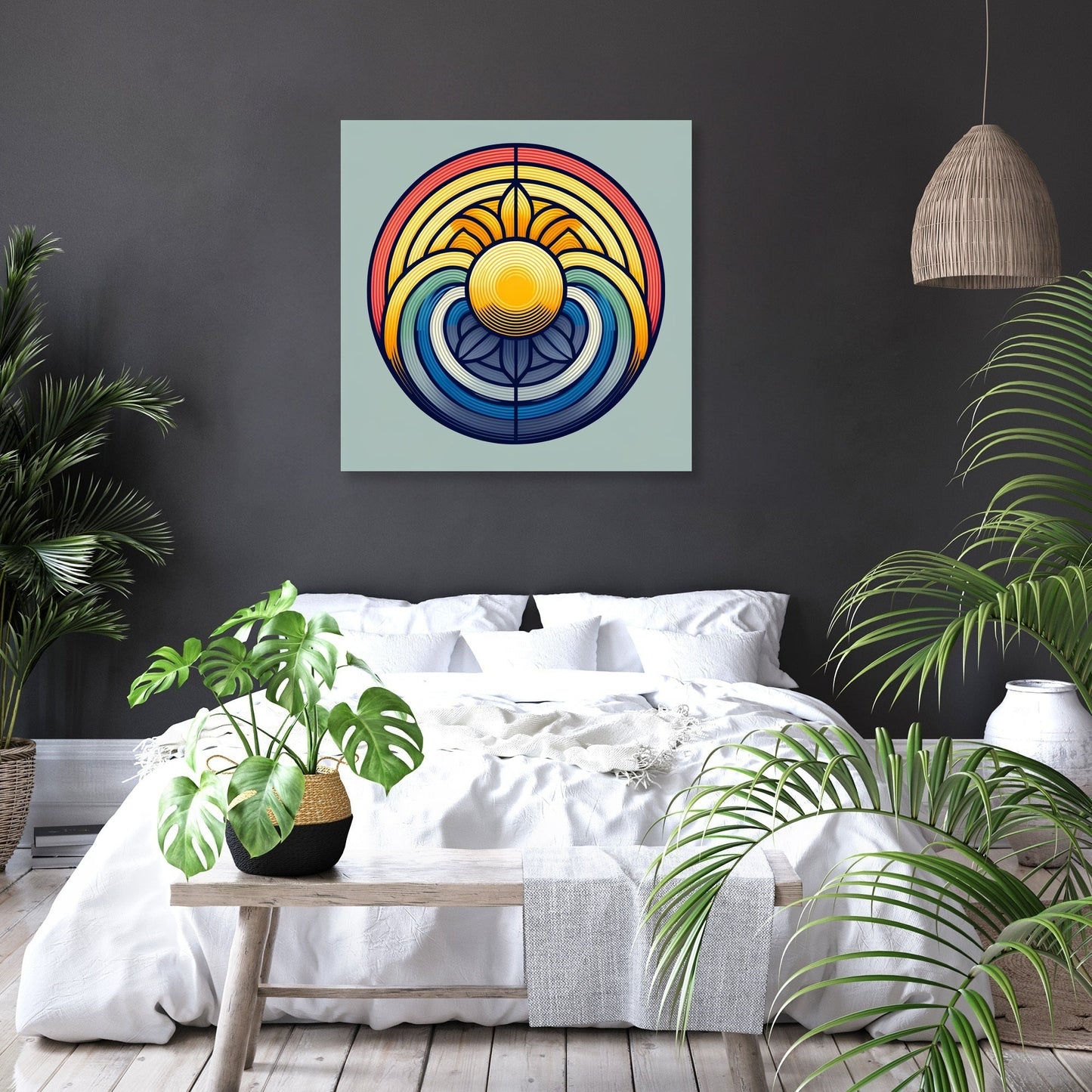Sun and Rainbow Geometric Canvas