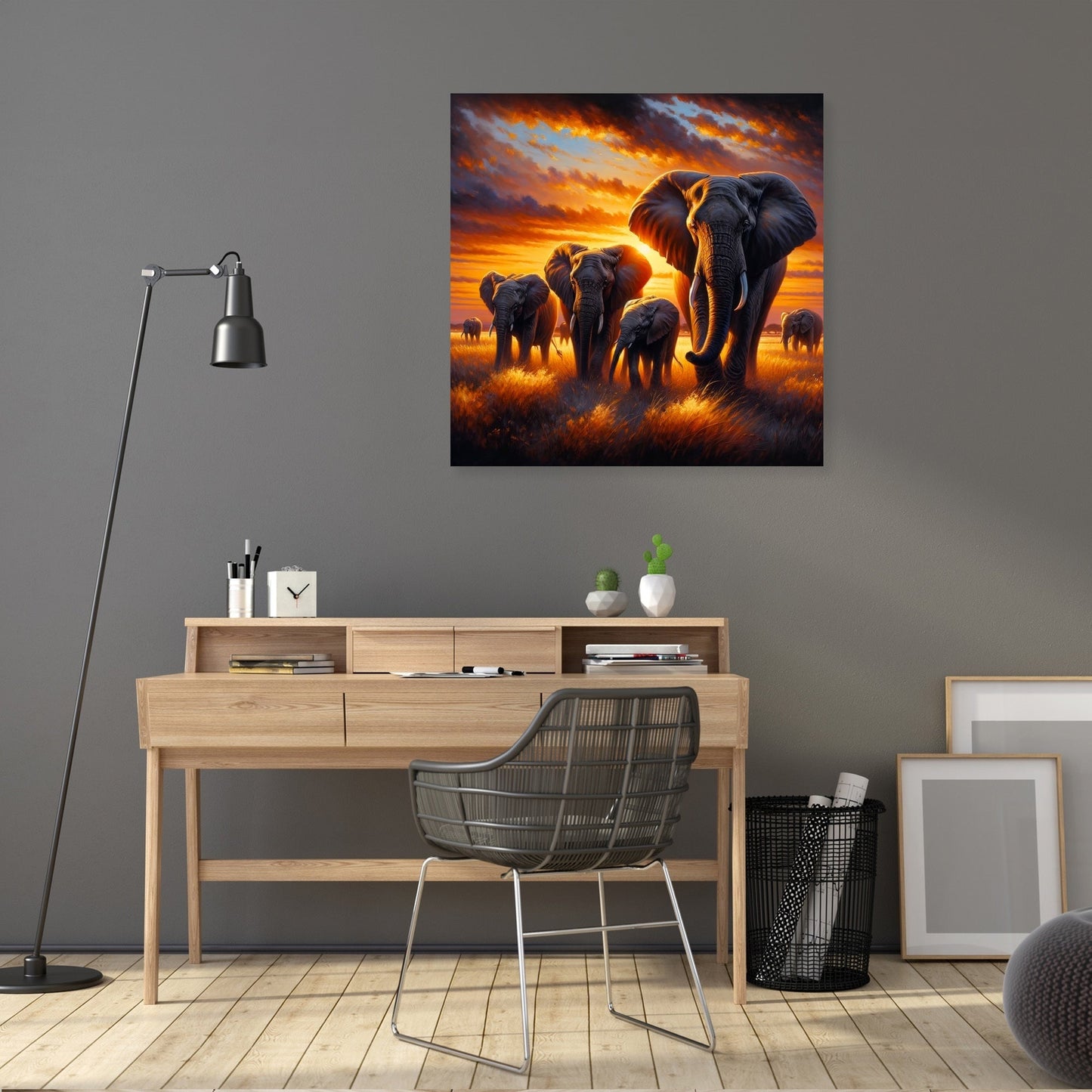 Elephant Savannah Sunset Canvas