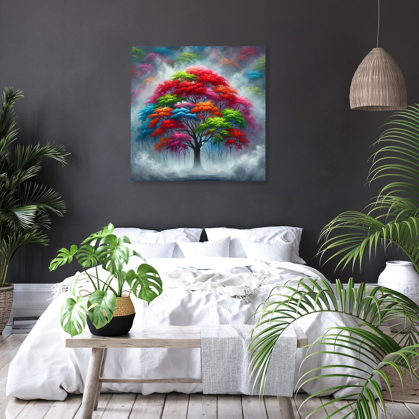 Vibrant Tree in Fog Canvas