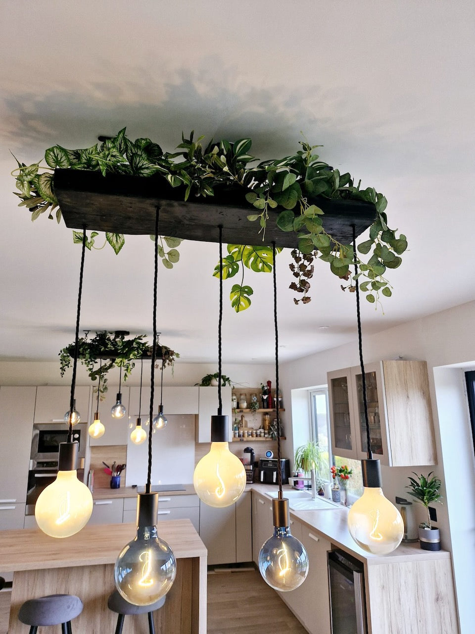 Matt Black Canopy Wooden Beam Chandelier