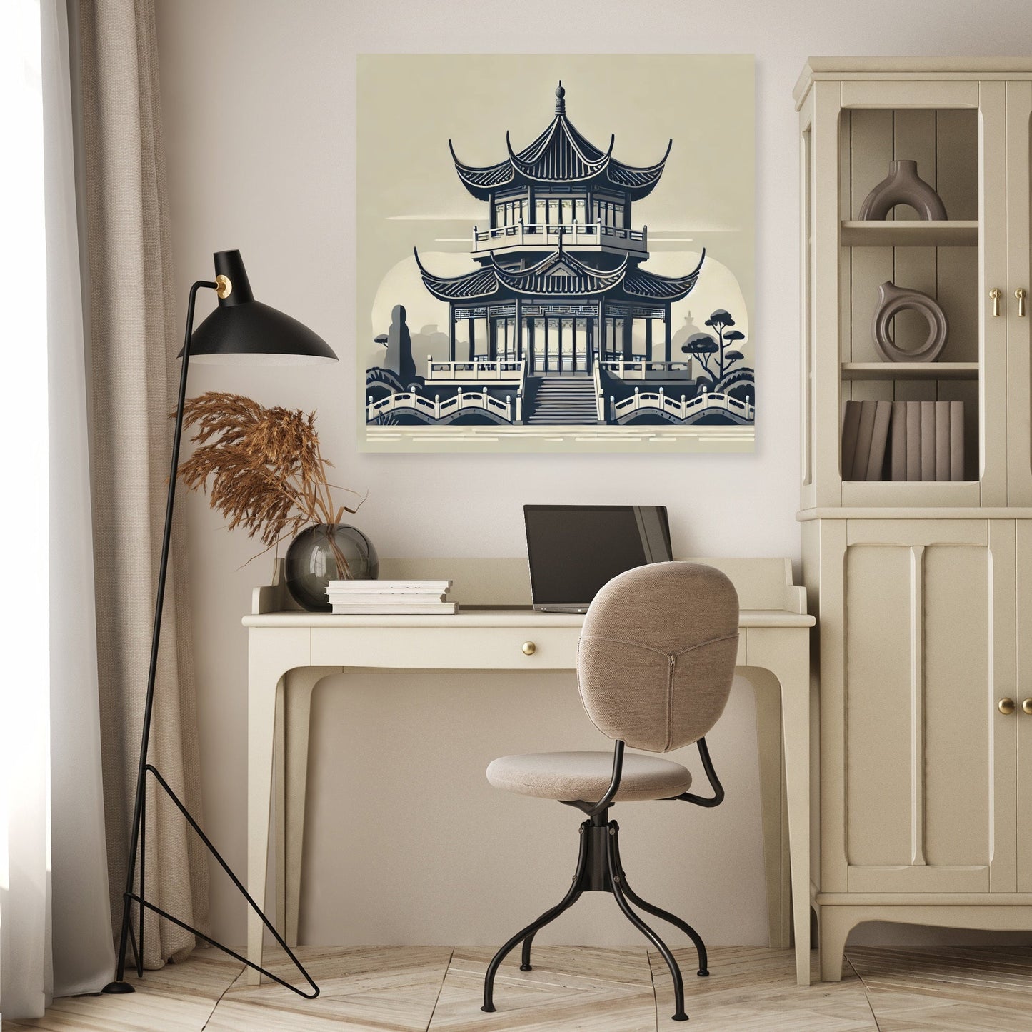 Monochrome Pagoda Canvas