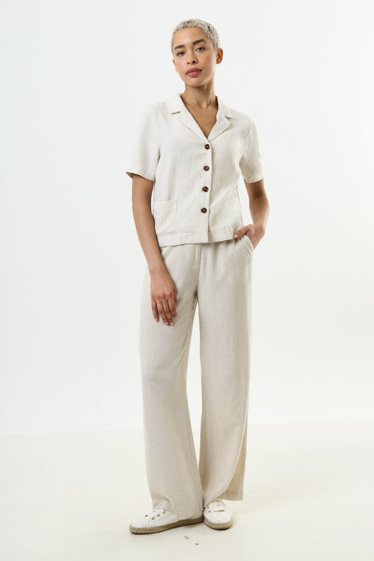 Kit Linen Mix 2 Pocket Short Sleeve Resort Shirt - Natural