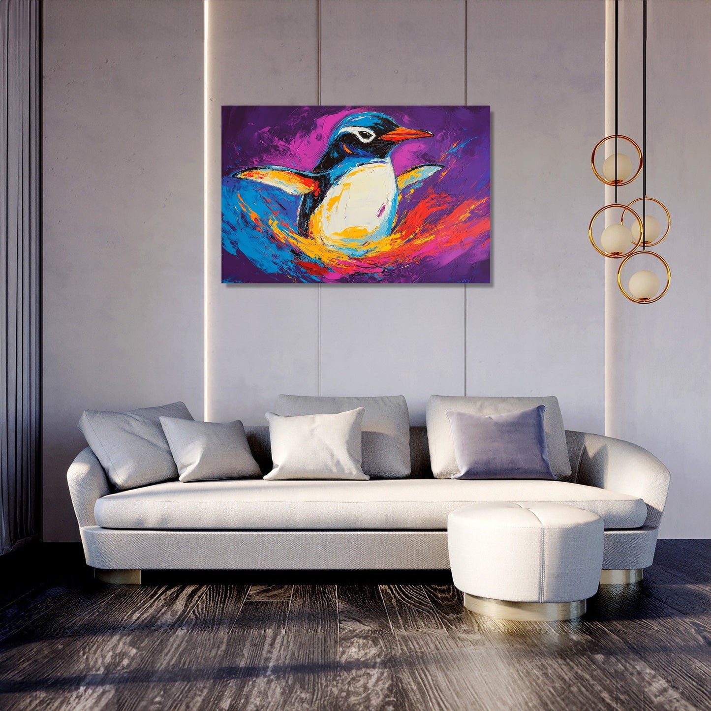 Penguin in Purple Canvas