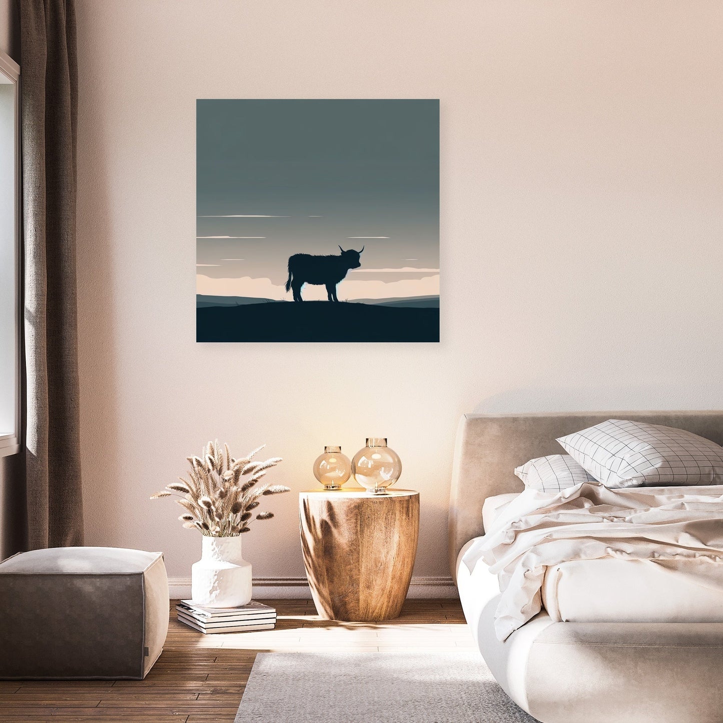 Highland Cow Dusk Silhouette Canvas