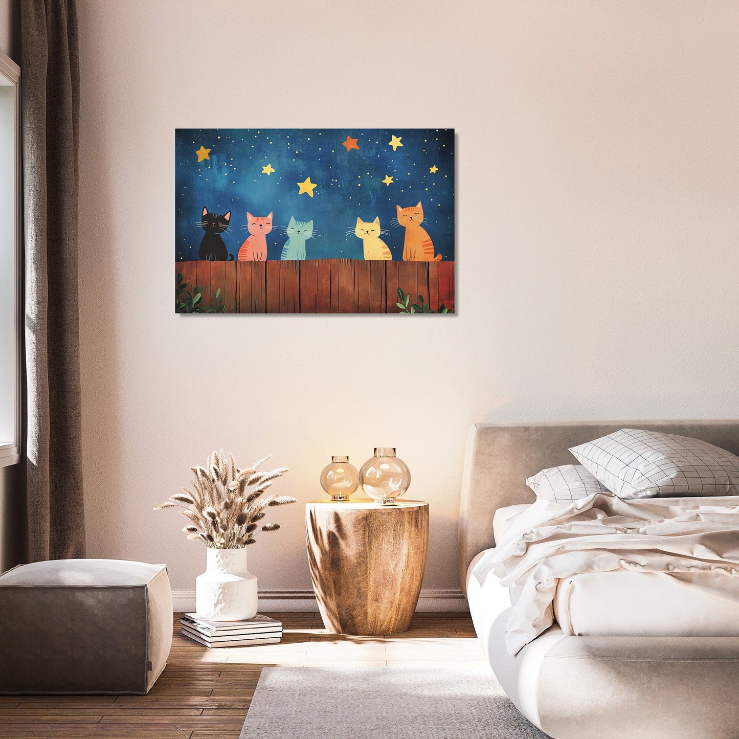 Meowing Cats Night Canvas