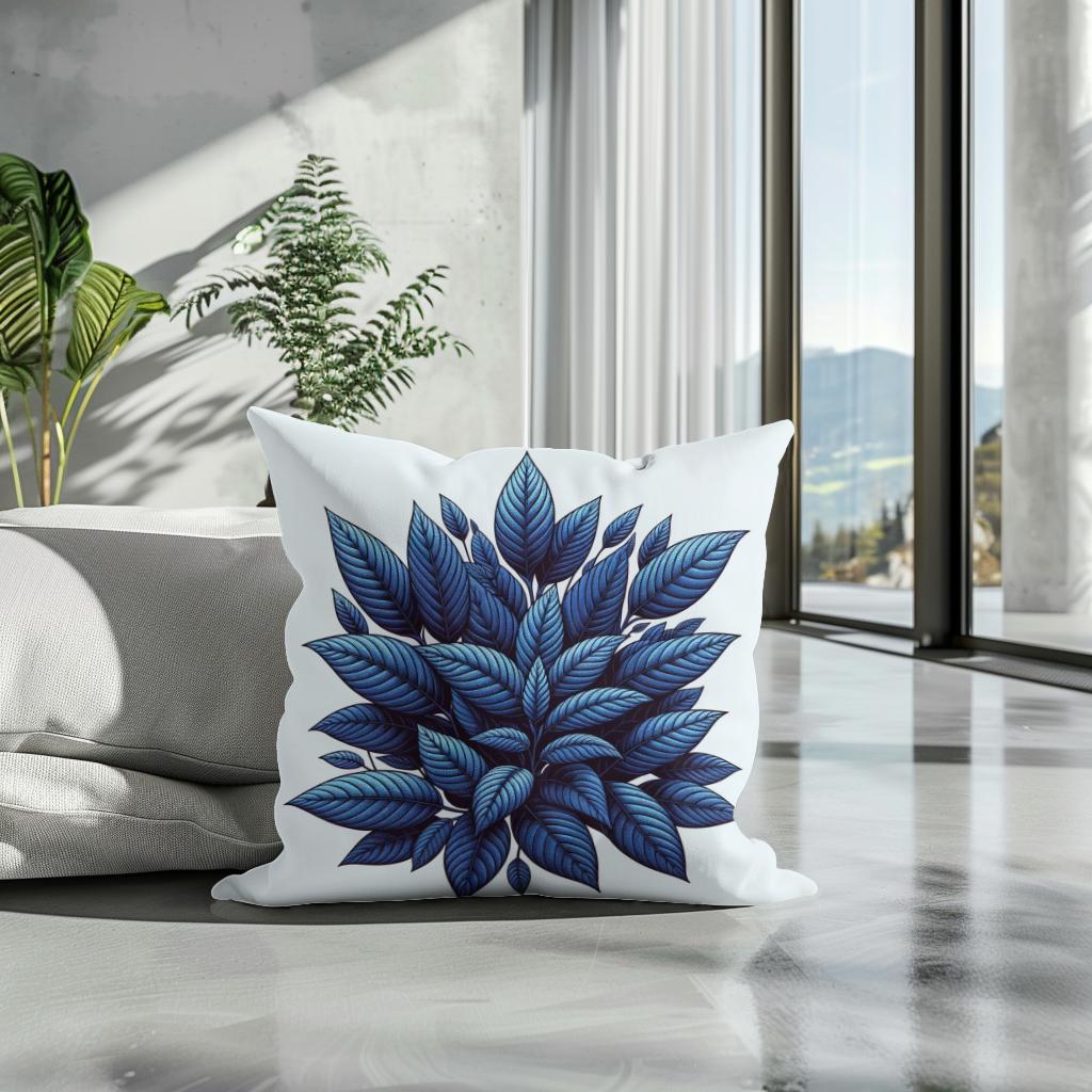 Indigo Foliage Embrace Cotton Cushion