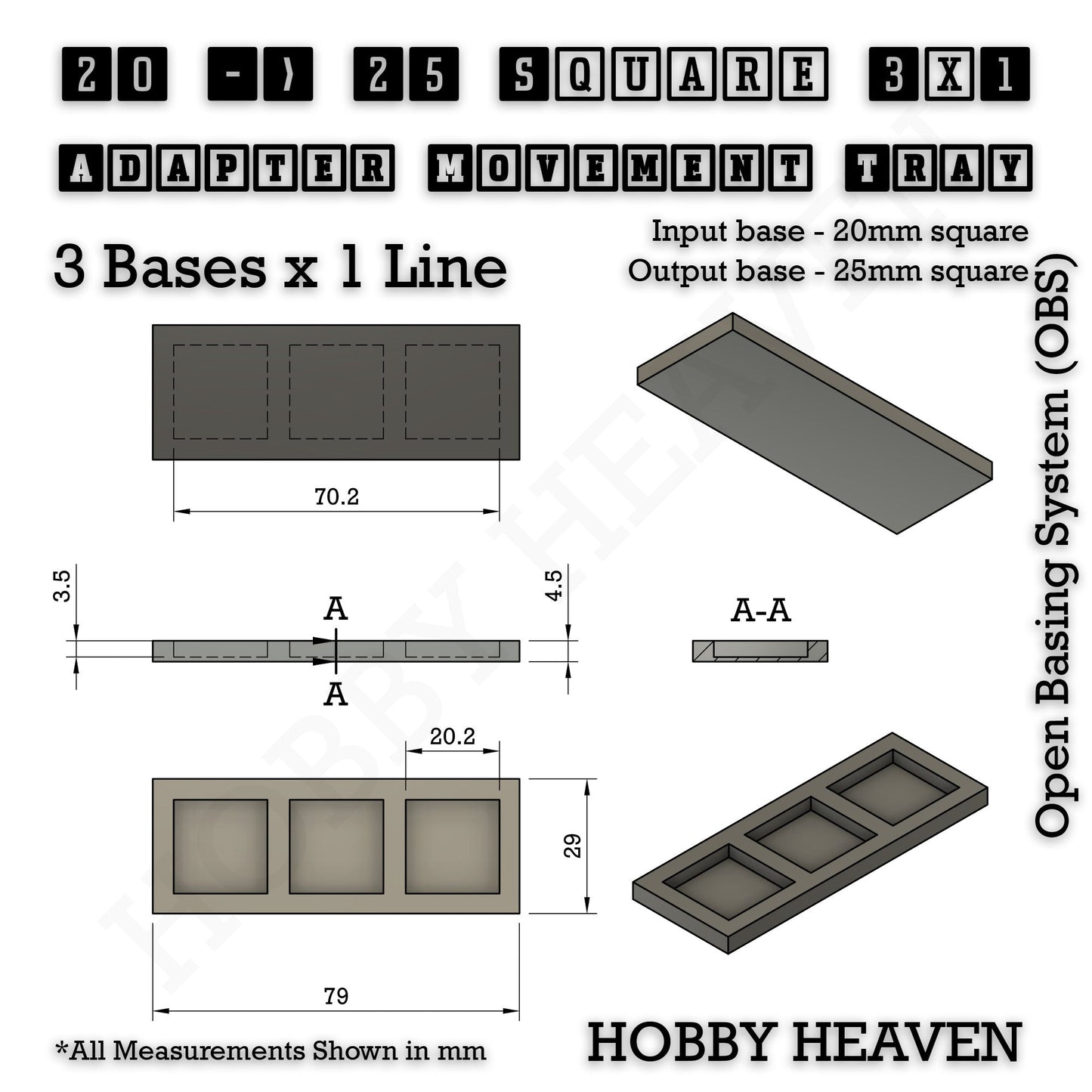 Square and Rectangle Movement Tray Adapters for Tabletop Games