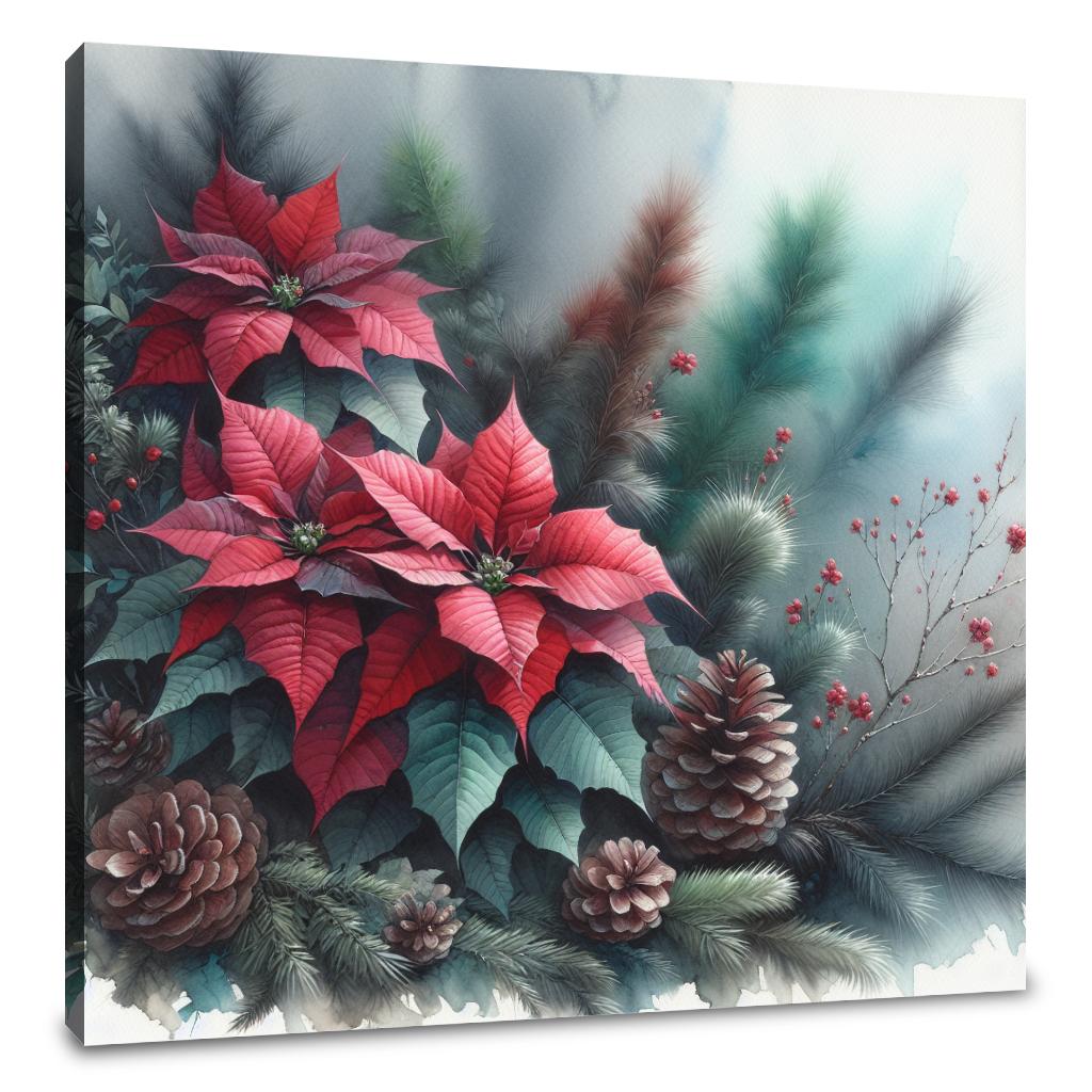 Velvety Poinsettia Winter Canvas