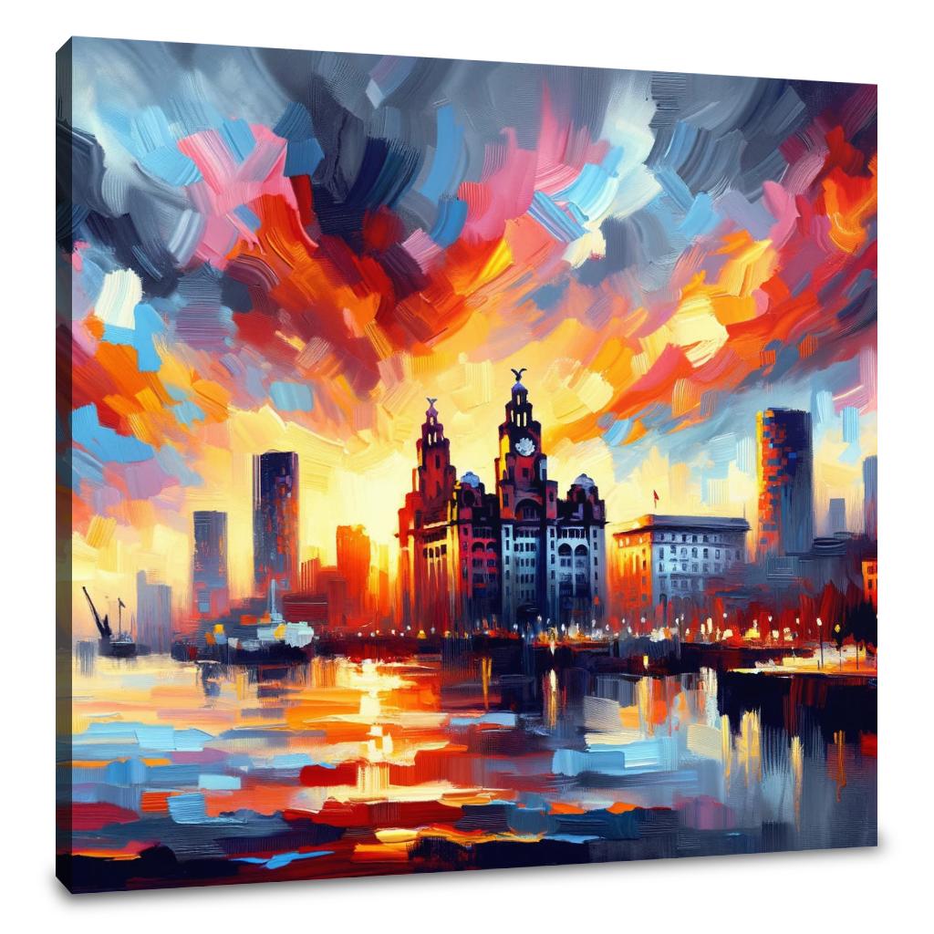 Expressionist Sunset Liverpool Skyline Canvas