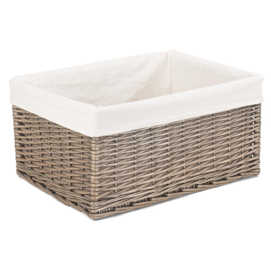 Extra Large Antique Wash Willow Storage Basket with White Lining
