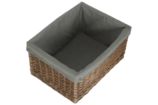 Extra Large Antique Wash Willow Storage Basket with Grey Sage Lining