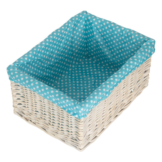 Extra Large White Wash Willow Storage Basket with Blue Spotty Lining