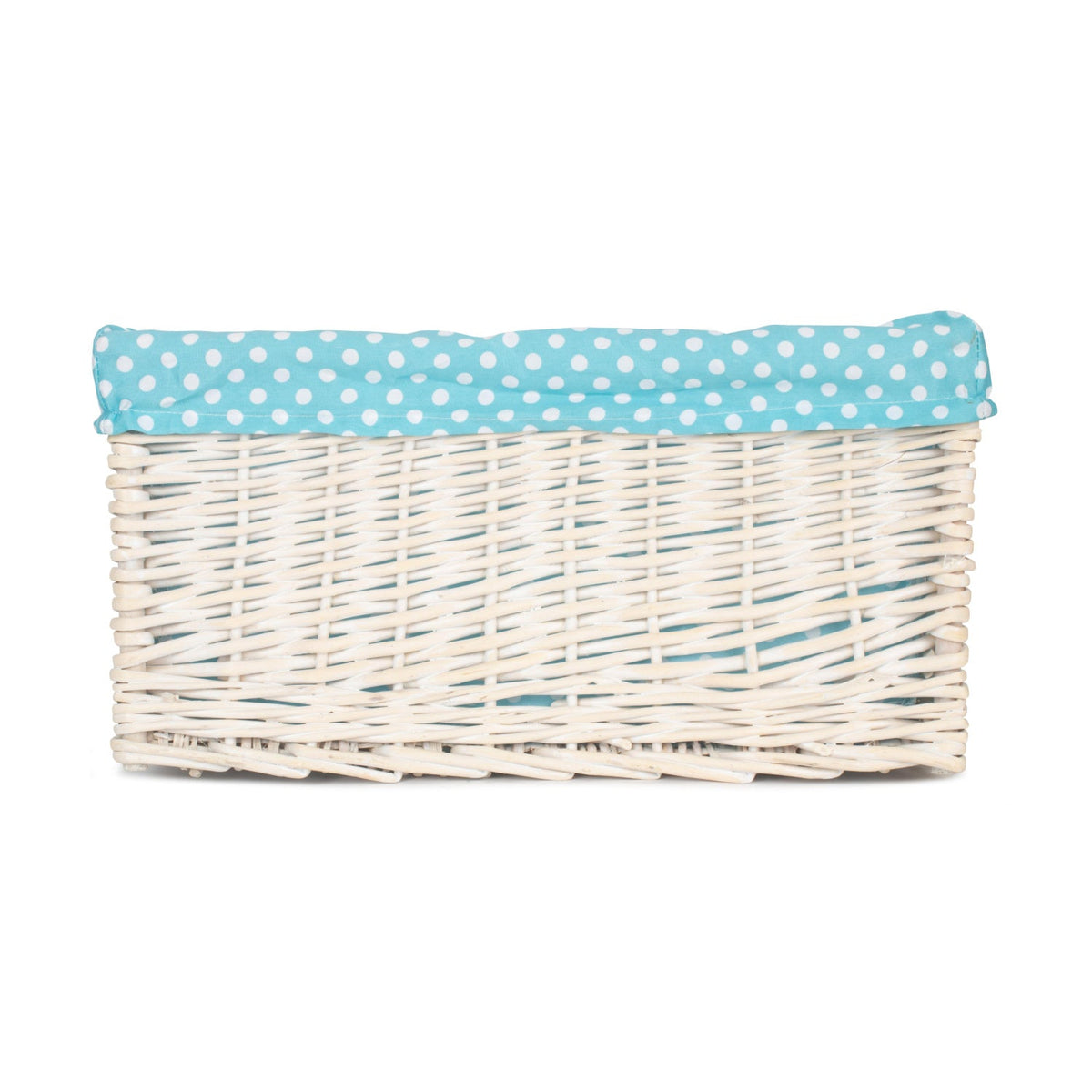 Extra Large White Wash Willow Storage Basket with Blue Spotty Lining