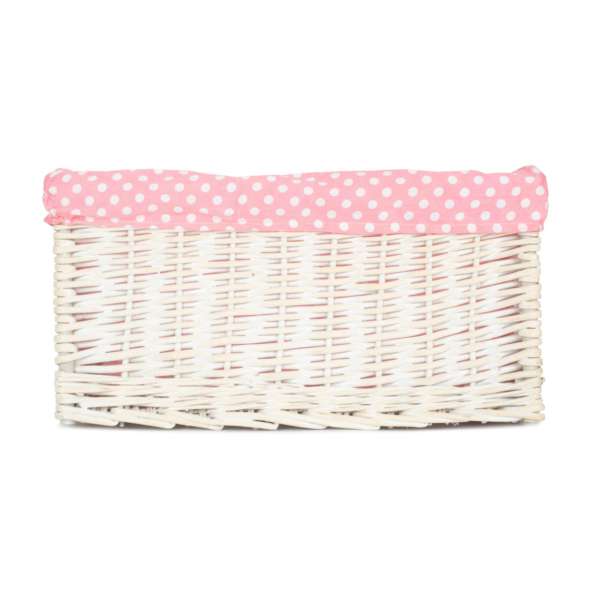 Extra Large White Wash Willow Storage Basket with Pink Spotty Lining