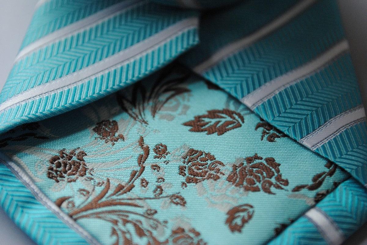 aqua turquoise and white striped tie