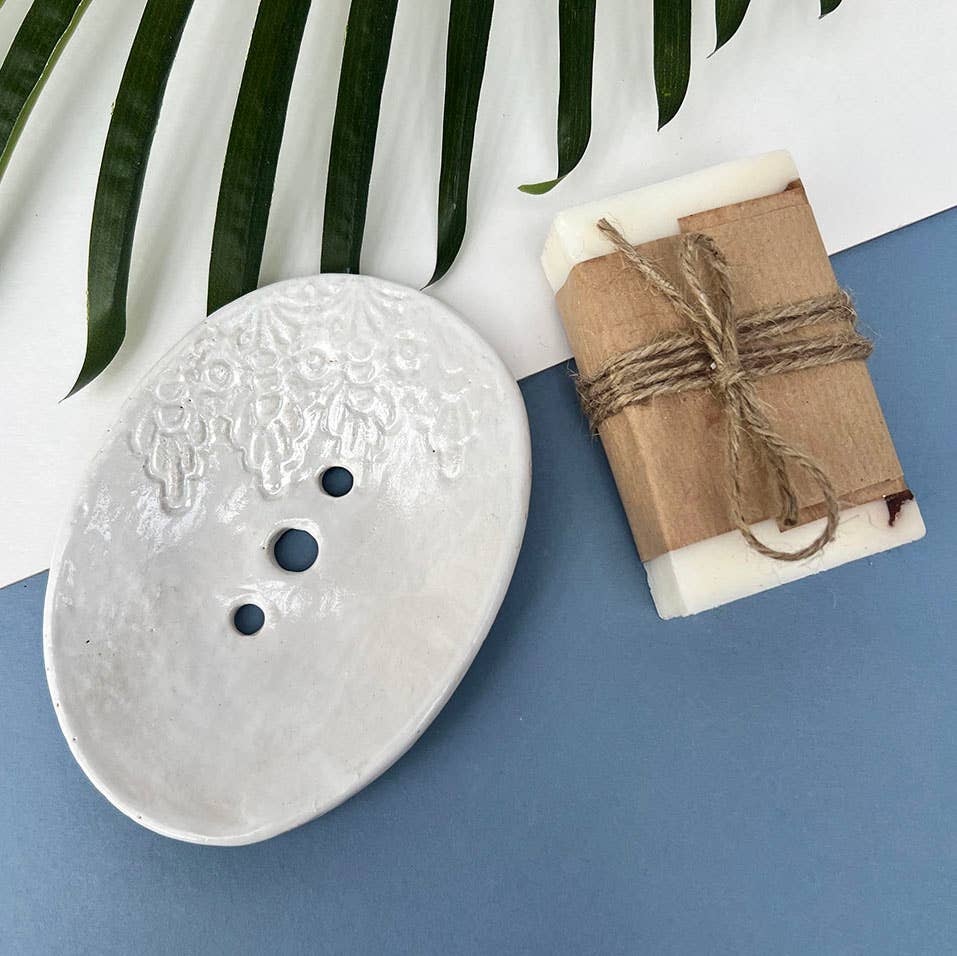Ceramic Soap Dish With Lace Detail