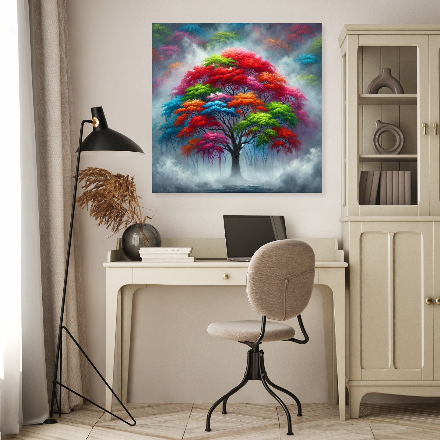Vibrant Tree in Fog Canvas