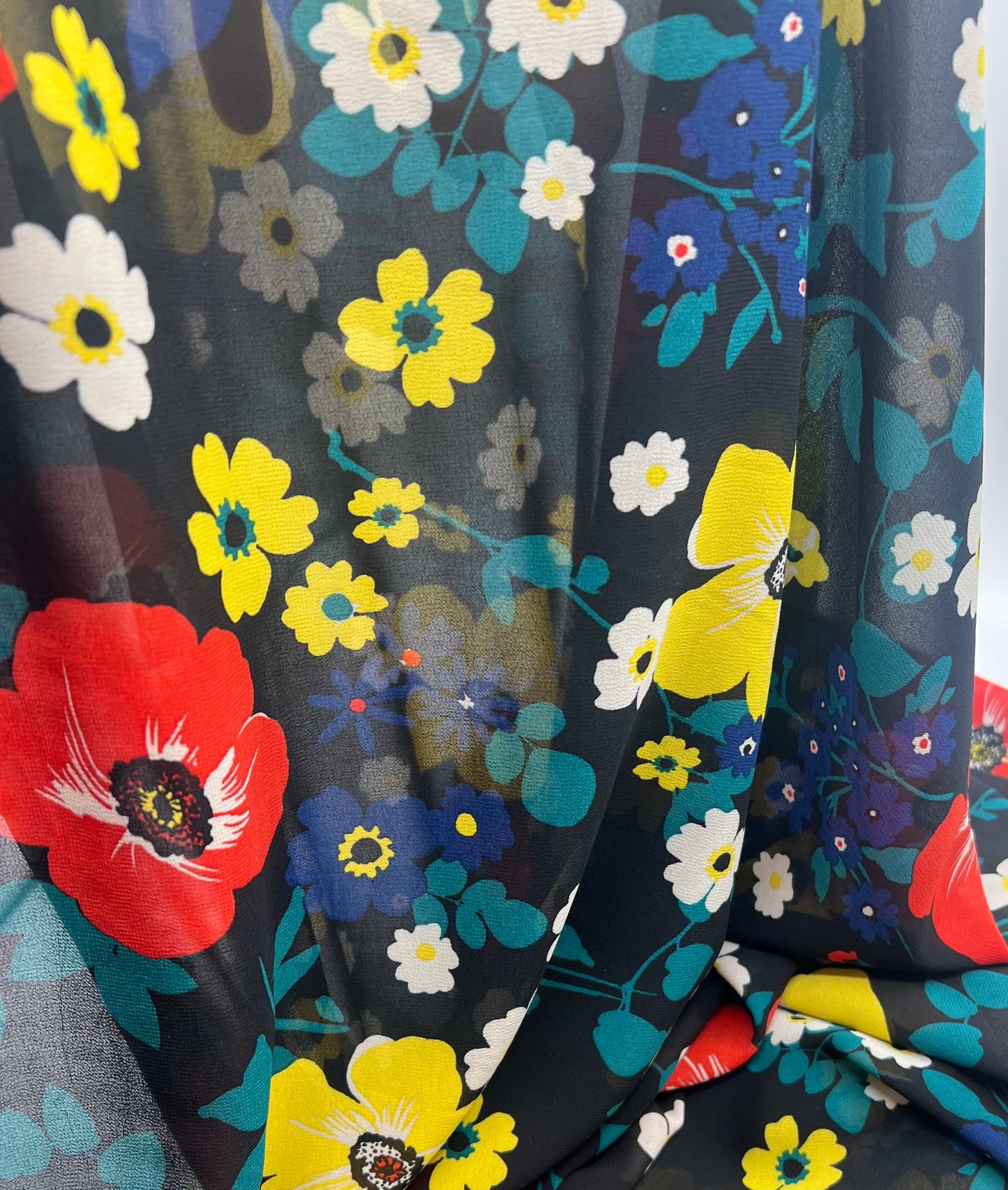 Black Floral Printed Chiffon Dress Fabric