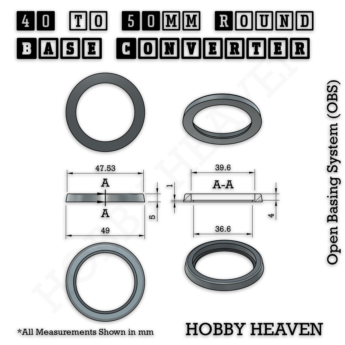 Round to Round Base Converters 3D Print Full Range