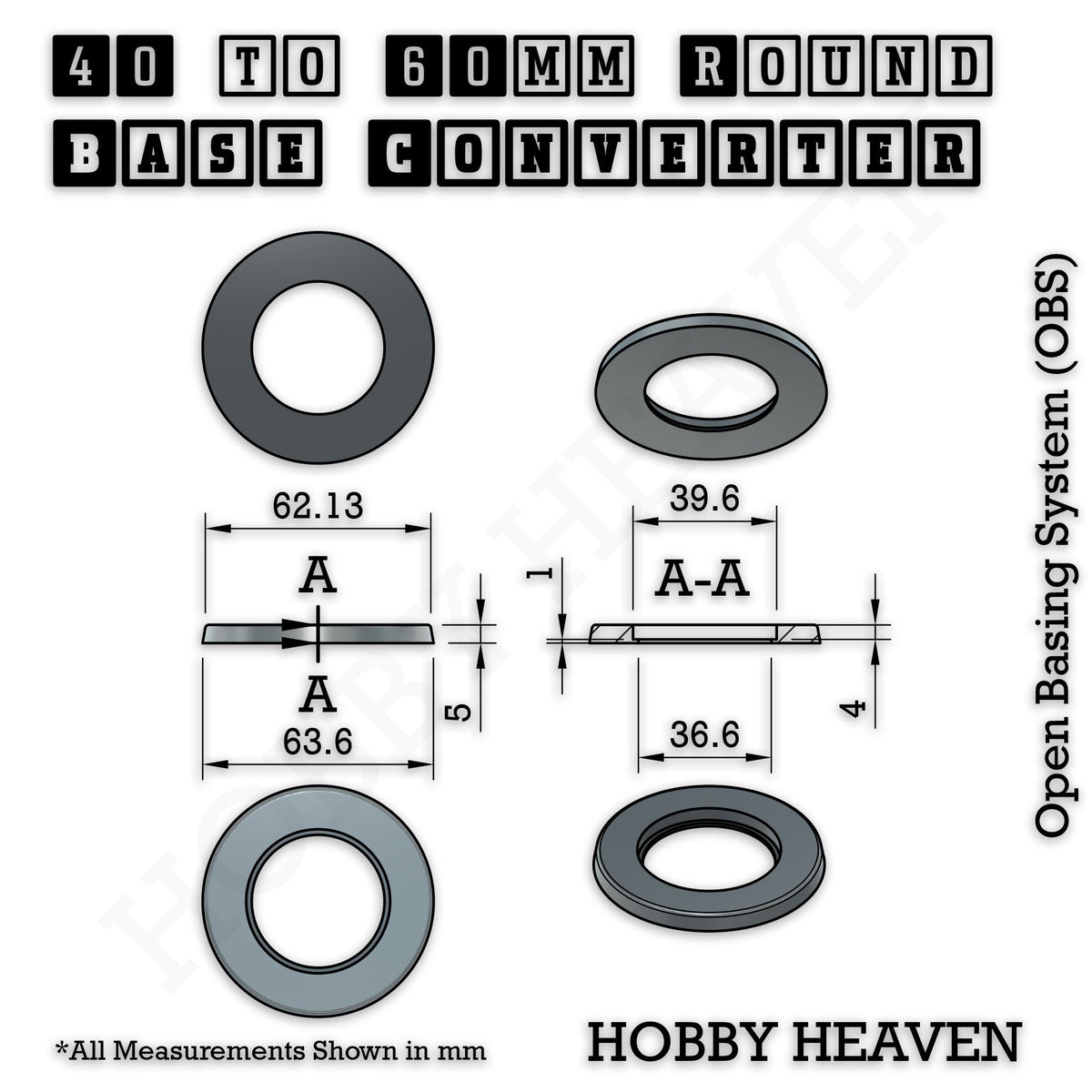 Round to Round Base Converters 3D Print Full Range