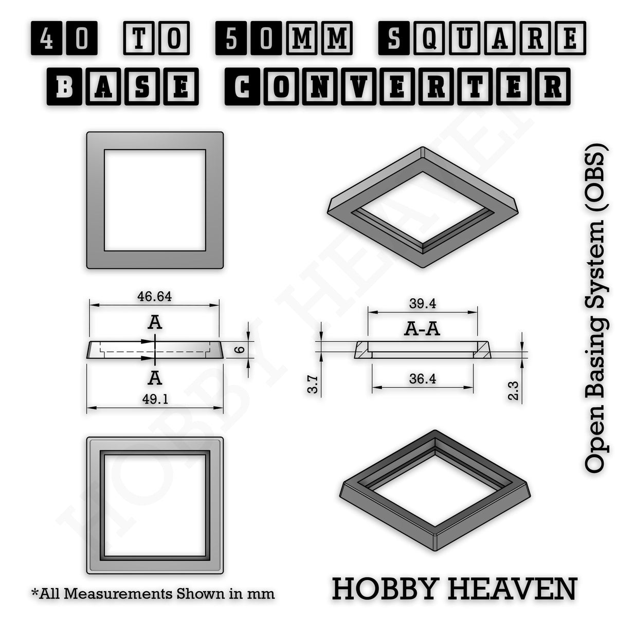 Square to Square Base Converters 3D Print Full Range