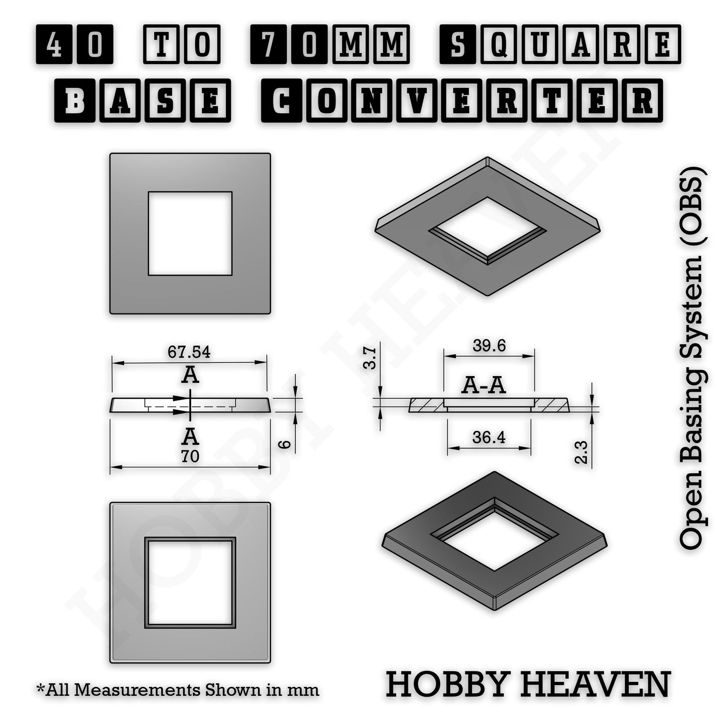 Square to Square Base Converters 3D Print Full Range