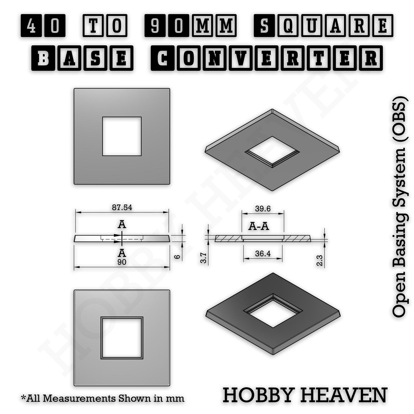 Square to Square Base Converters 3D Print Full Range