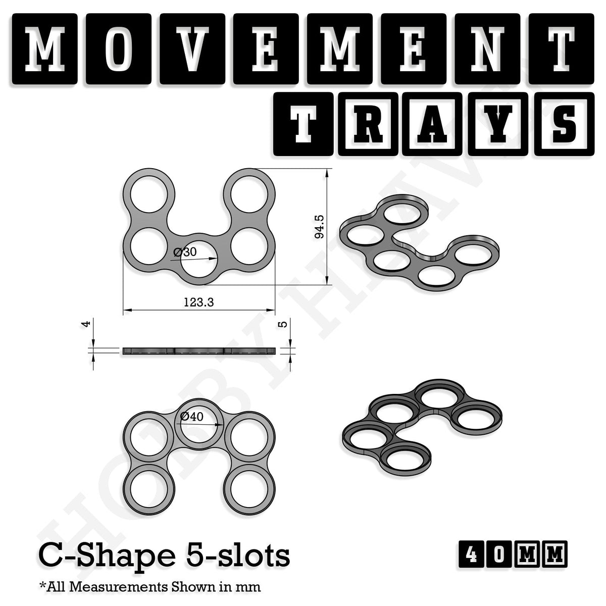 40mm Movement Trays for Miniatures | Tabletop Wargames Compatible | Full Range
