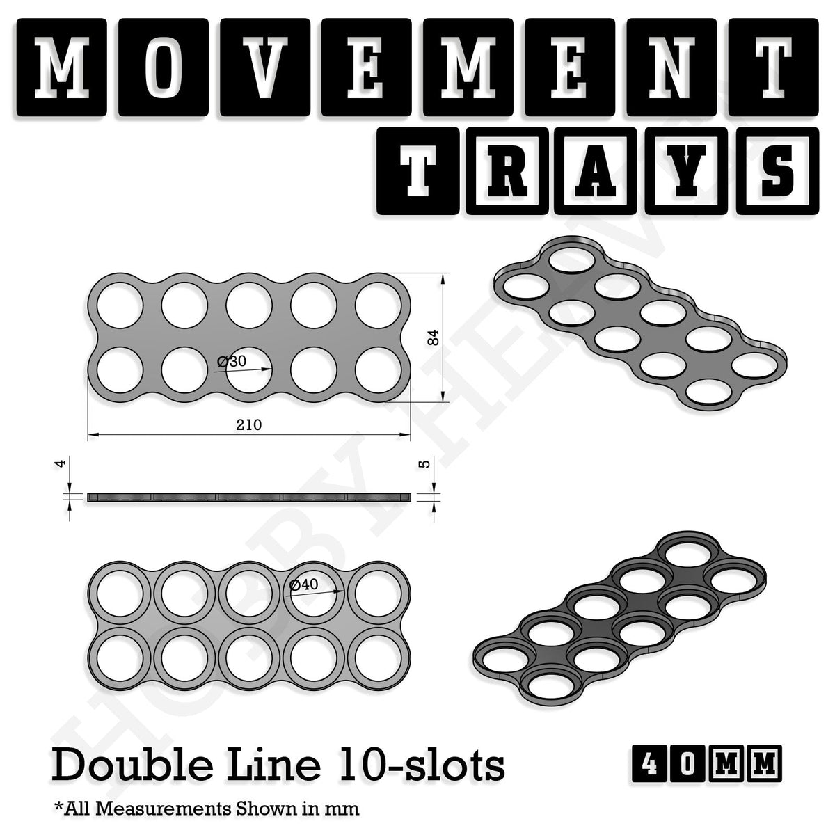 40mm Movement Trays for Miniatures | Tabletop Wargames Compatible | Full Range