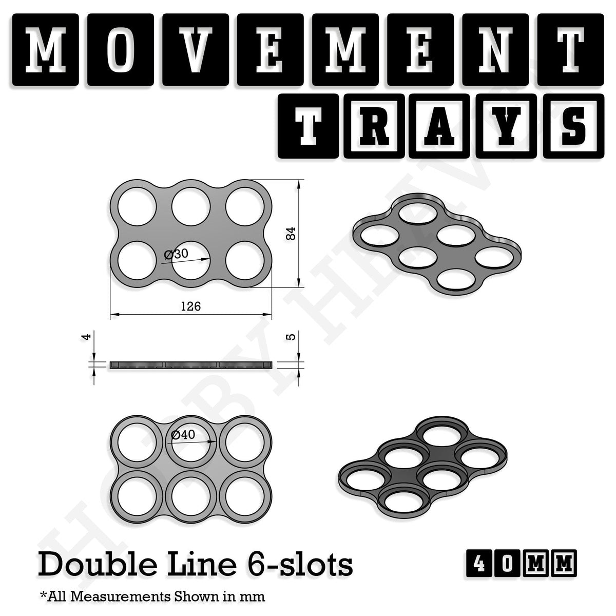 40mm Movement Trays for Miniatures | Tabletop Wargames Compatible | Full Range
