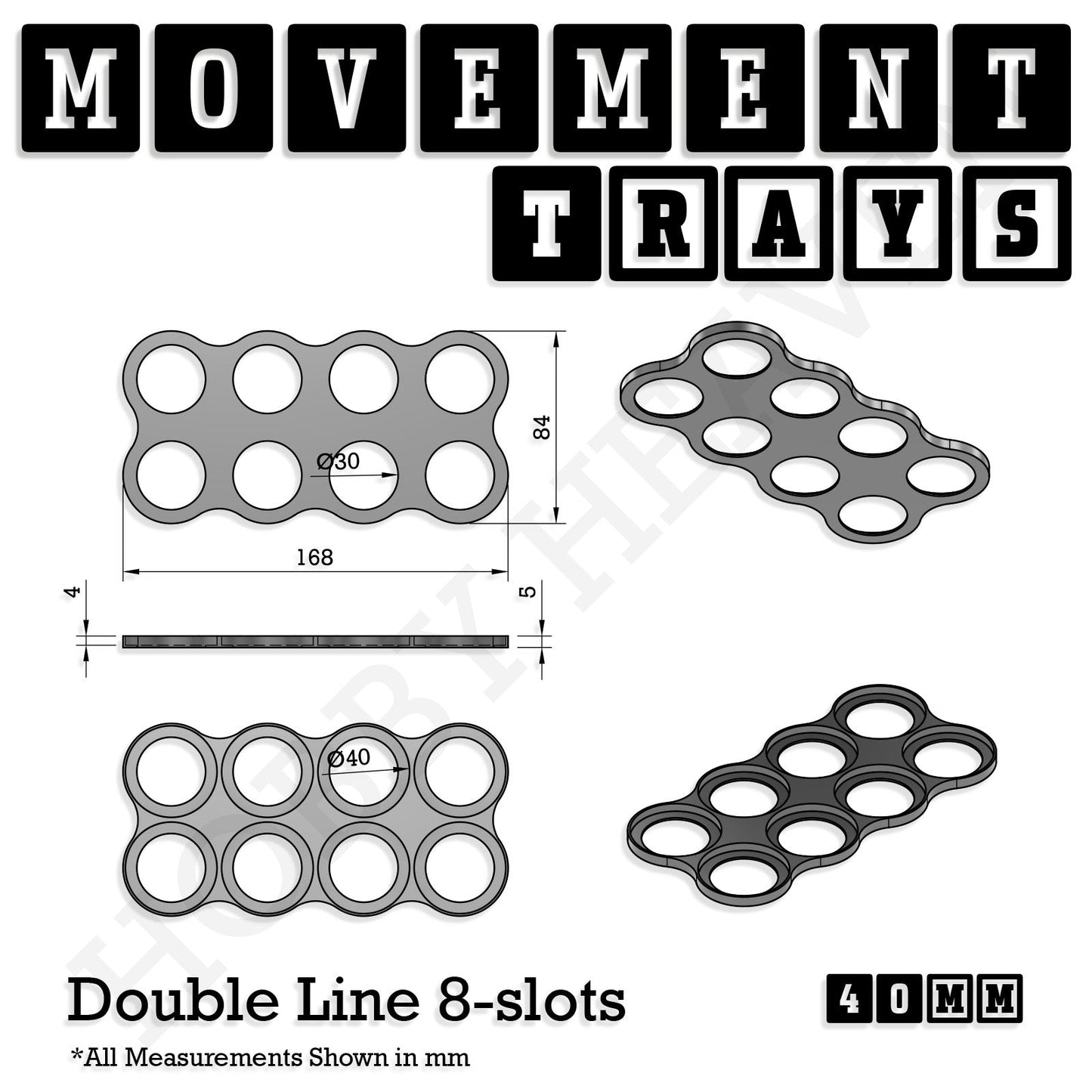 40mm Movement Trays for Miniatures | Tabletop Wargames Compatible | Full Range