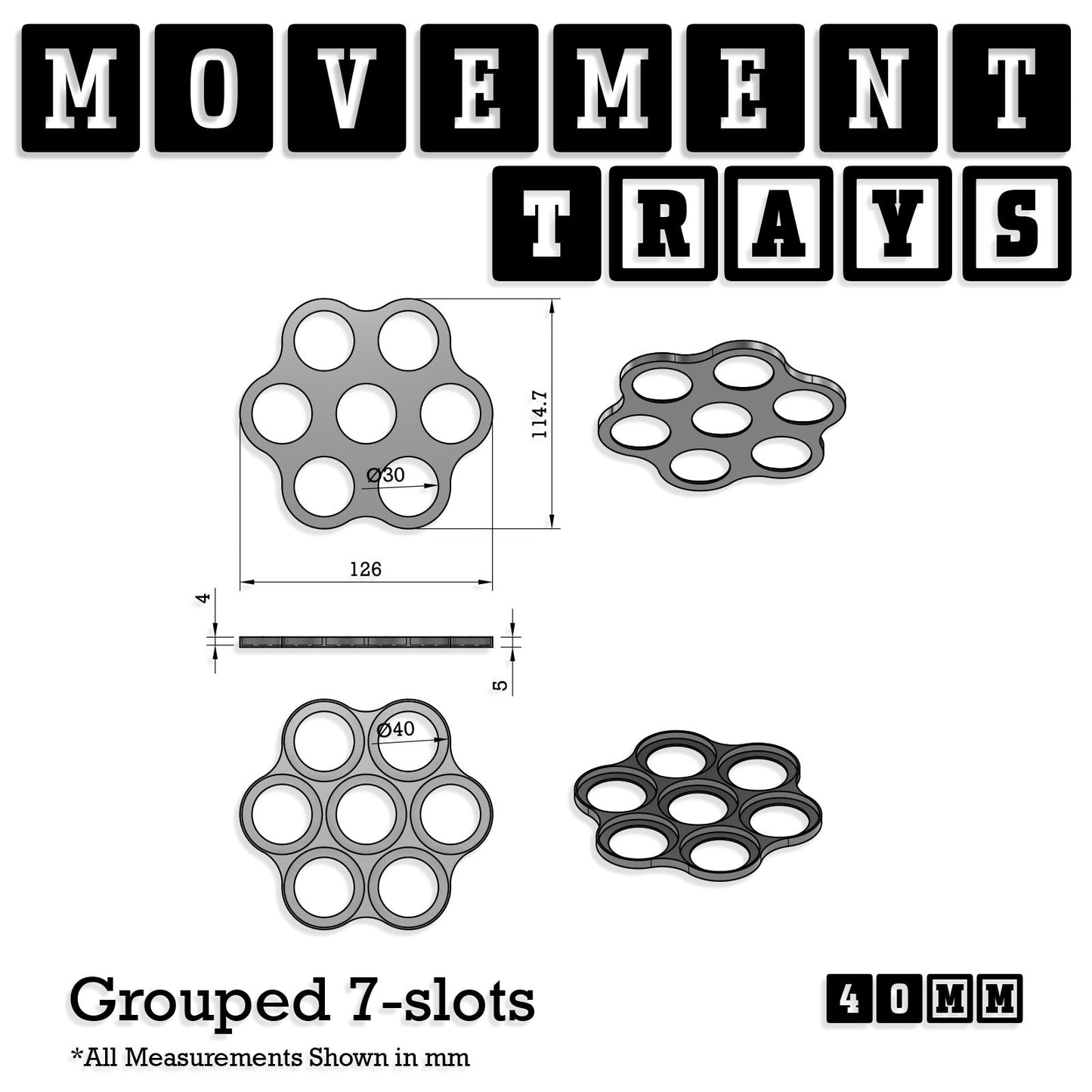40mm Movement Trays for Miniatures | Tabletop Wargames Compatible | Full Range