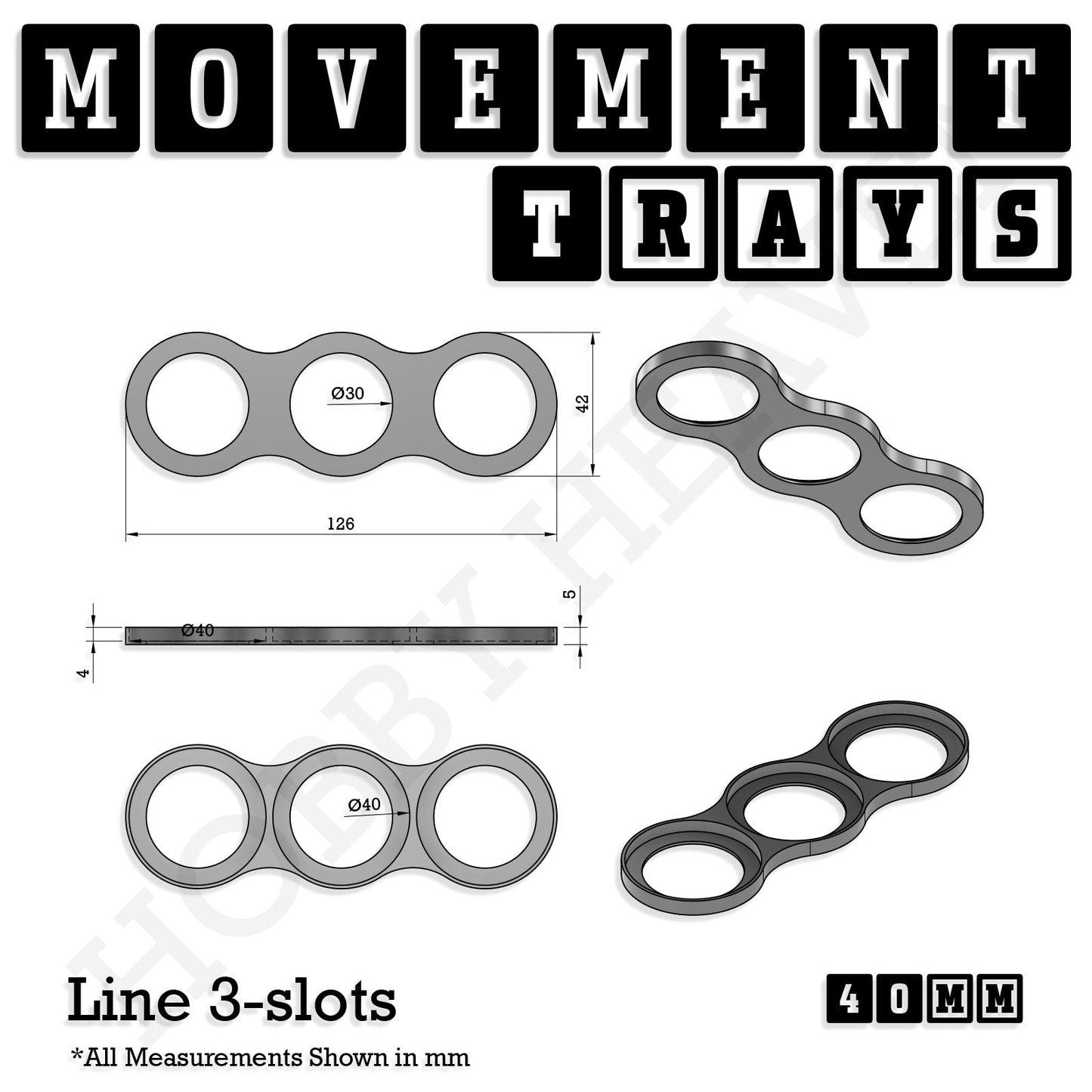 40mm Movement Trays for Miniatures | Tabletop Wargames Compatible | Full Range