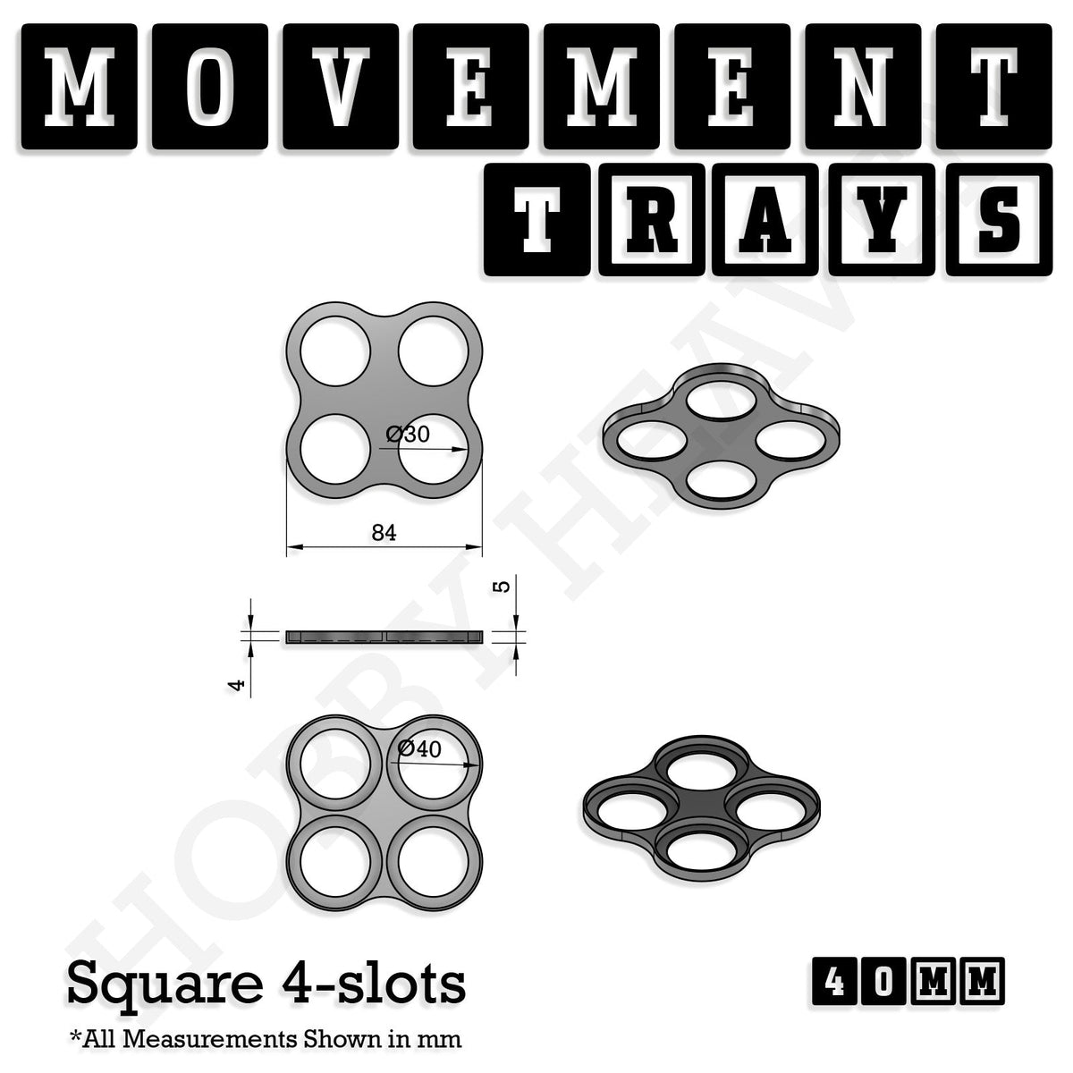 40mm Movement Trays for Miniatures | Tabletop Wargames Compatible | Full Range