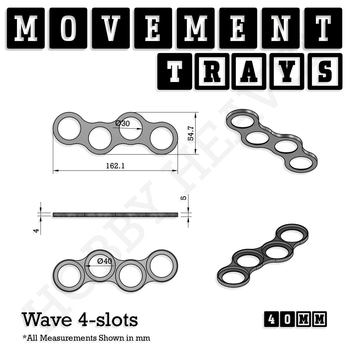 40mm Movement Trays for Miniatures | Tabletop Wargames Compatible | Full Range