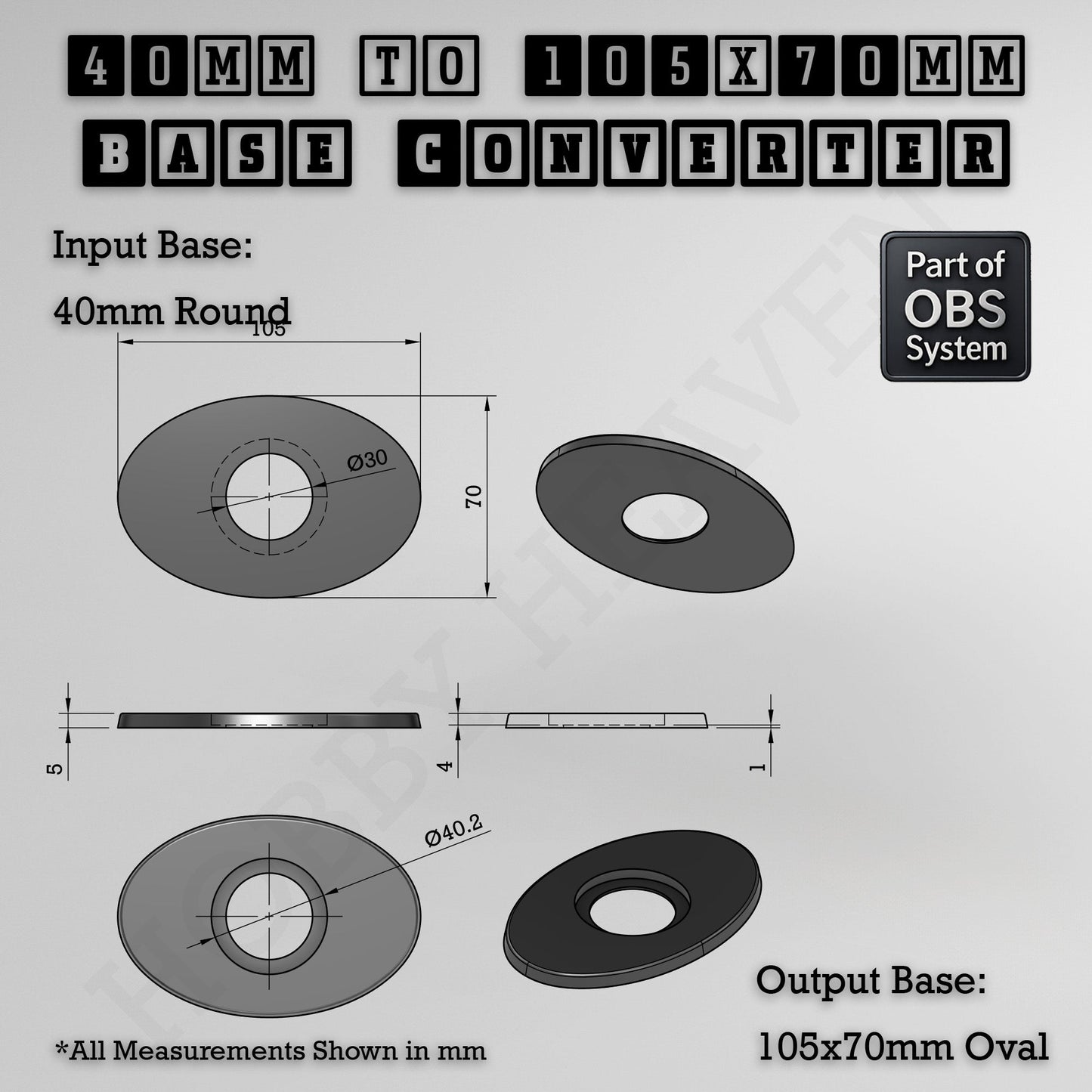 Round To Oval Bases Size Converters 3d Print Full Range