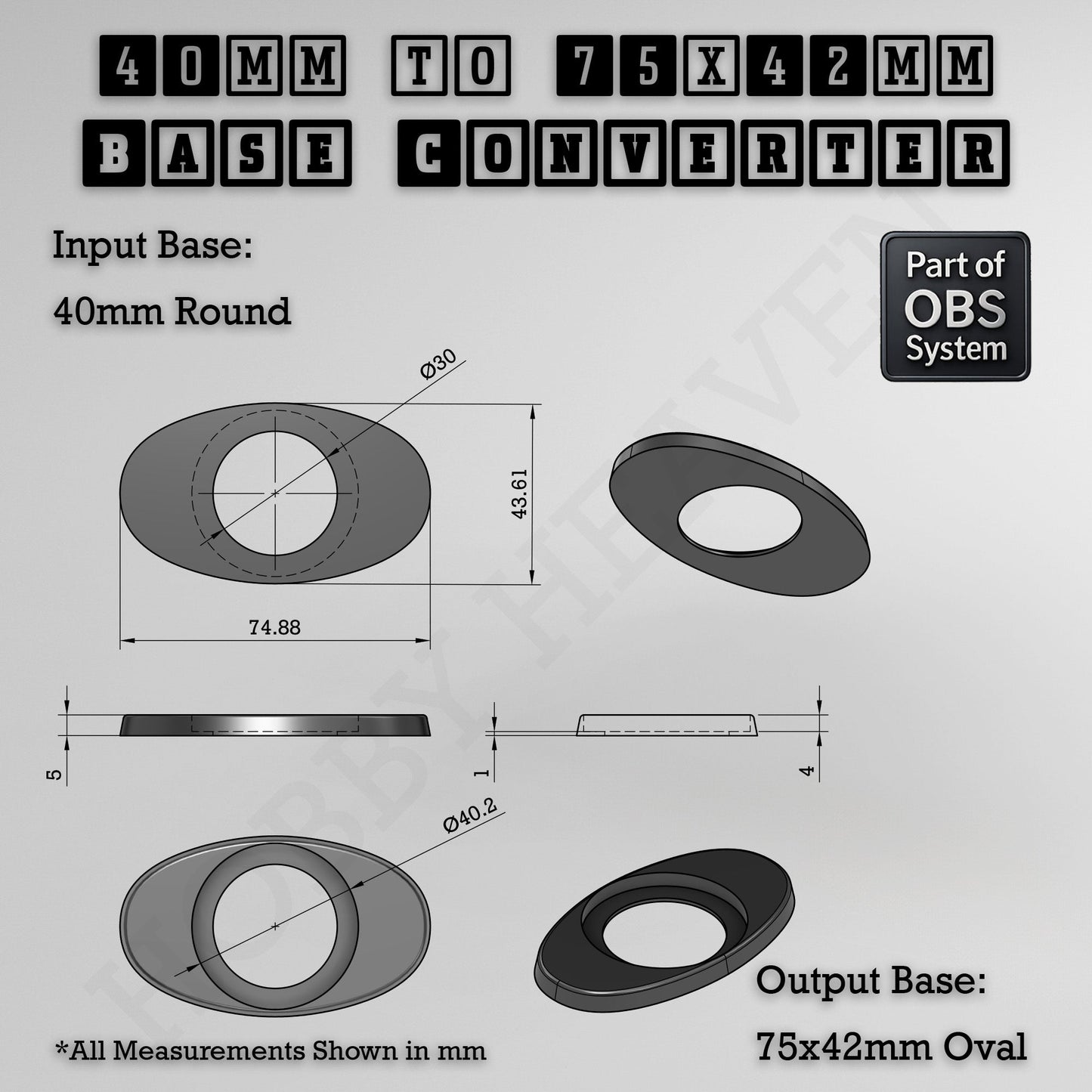 Round To Oval Bases Size Converters 3d Print Full Range