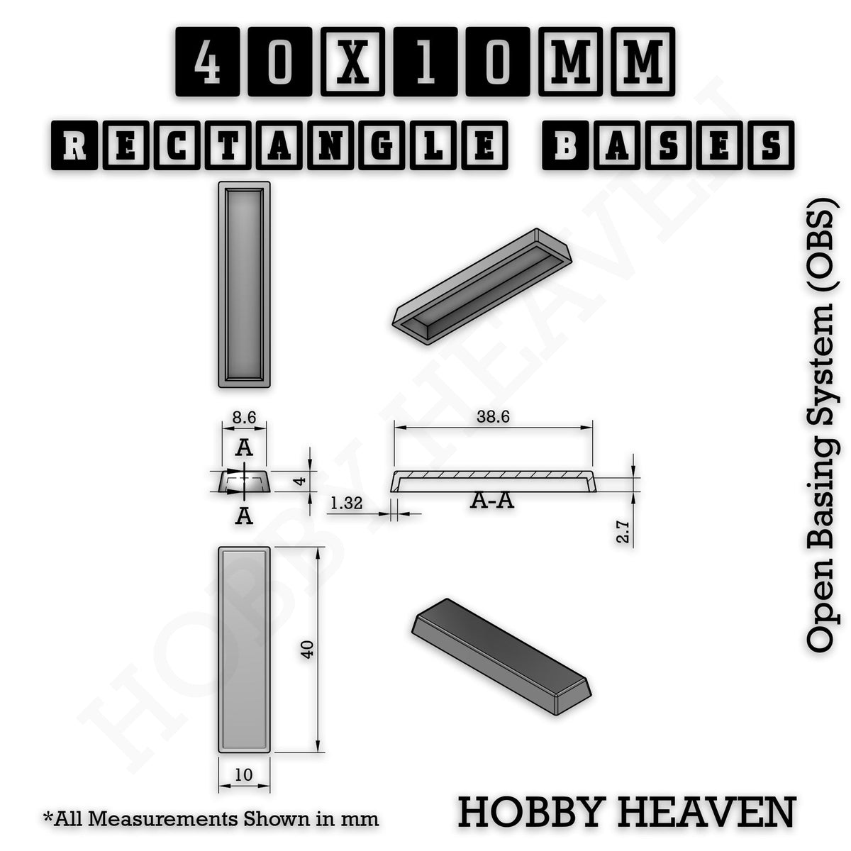 Rectangle Bases Small Sizes - 20x15mm to 75x25mm and up to 60x50mm Wide - 3D Print Tabletop Games