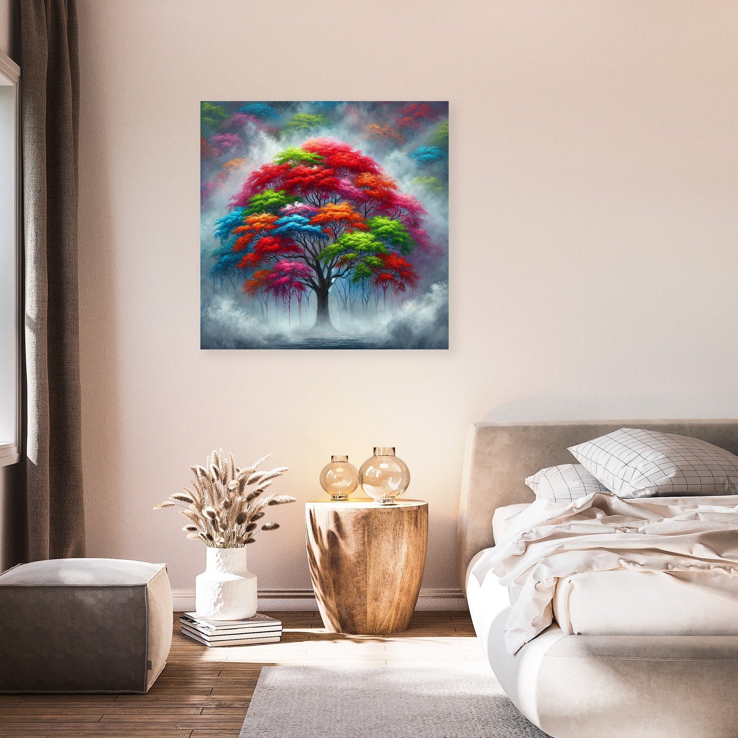 Vibrant Tree in Fog Canvas